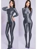 M XL Glänzend Nylon Catsuit Bodystocking Reißverschluss Offener Schritt Bodysuit Strumpfhose Leotard Einteiler Jumpsuit Fitness Body