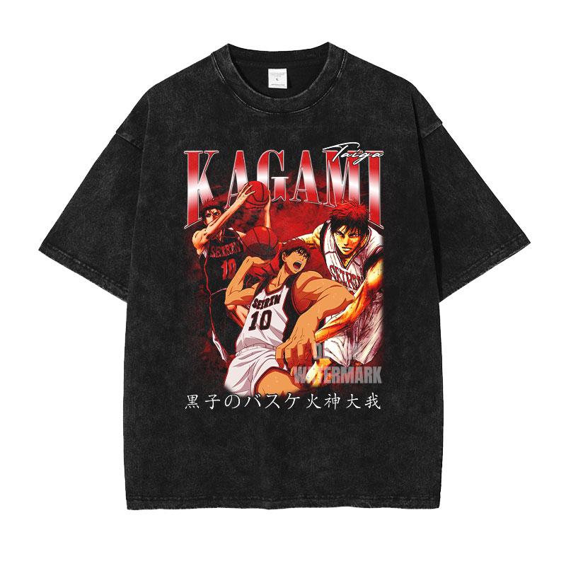 Anime Kurokos Basketball T-Shirts Oversized Midorima Vintage Washed T-Shirt Retro Kagami Taiga Daiki Akashi T-Shirt für Mann