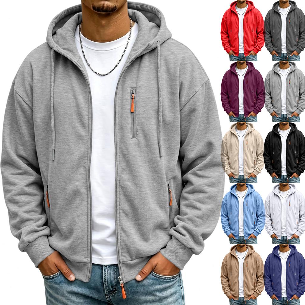 Men's Casual -Lined Hooded Zip-Up Sweatshirt with Pockets Long Sleeve Athletic Jacket