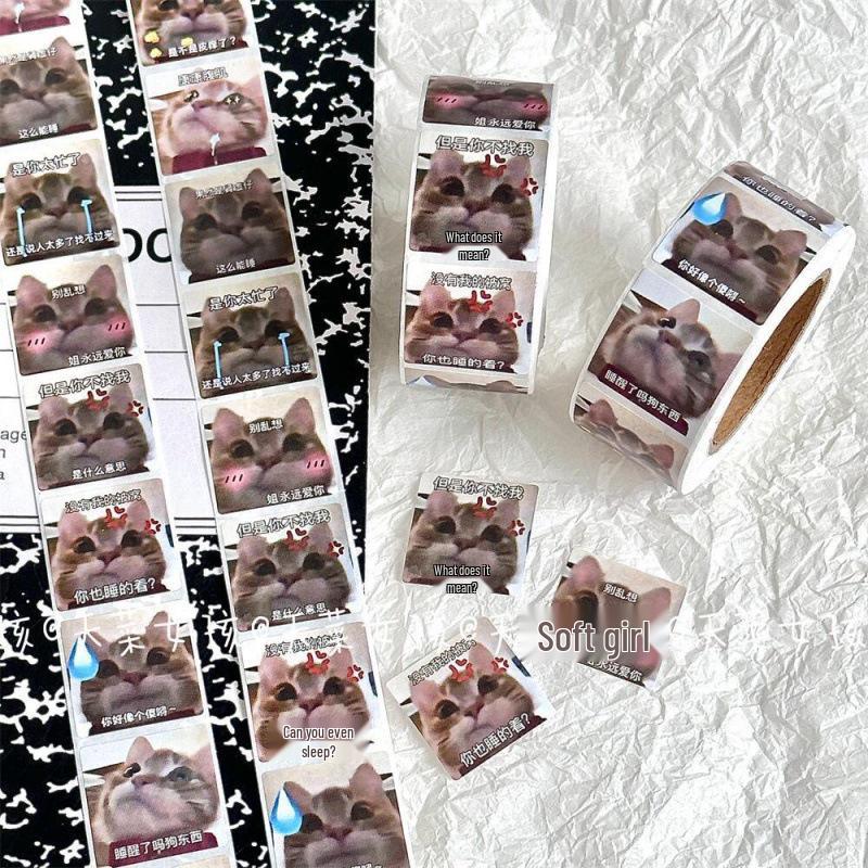 

Милые наклейки с котенком с кривым ротиком в стиле Xiaohongshu для украшения и ведения дневника