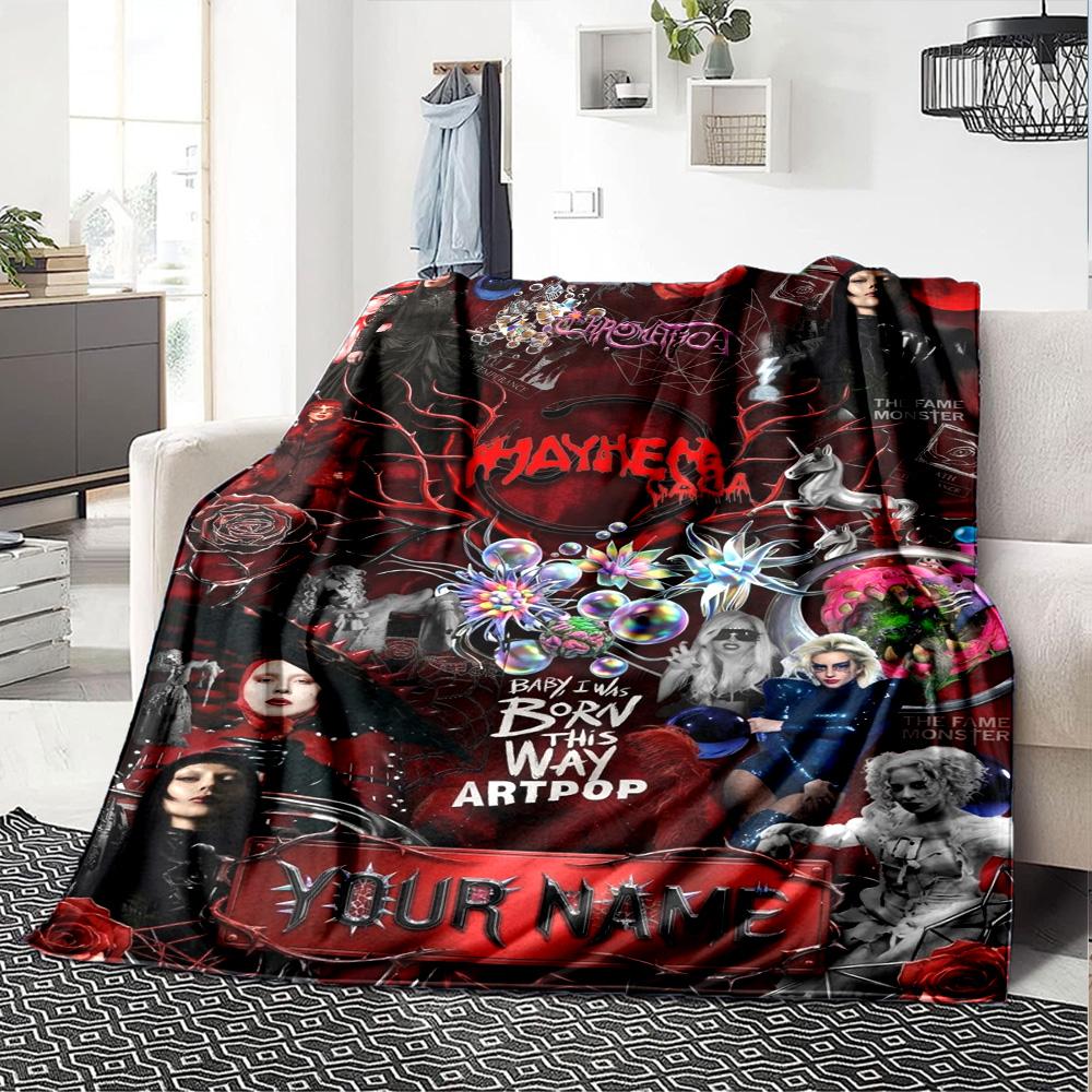 Name Custom Gaga Poster Print Flannel Blanket High Quality Warm Comfortable Cover for All Seasons Perfect for Gifts Home Decor
