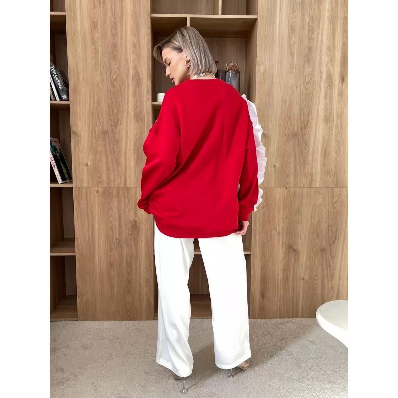 Женская осенне-зимняя повседневная свободная толстовка Love Lace Clash Color с круглым — фото 10