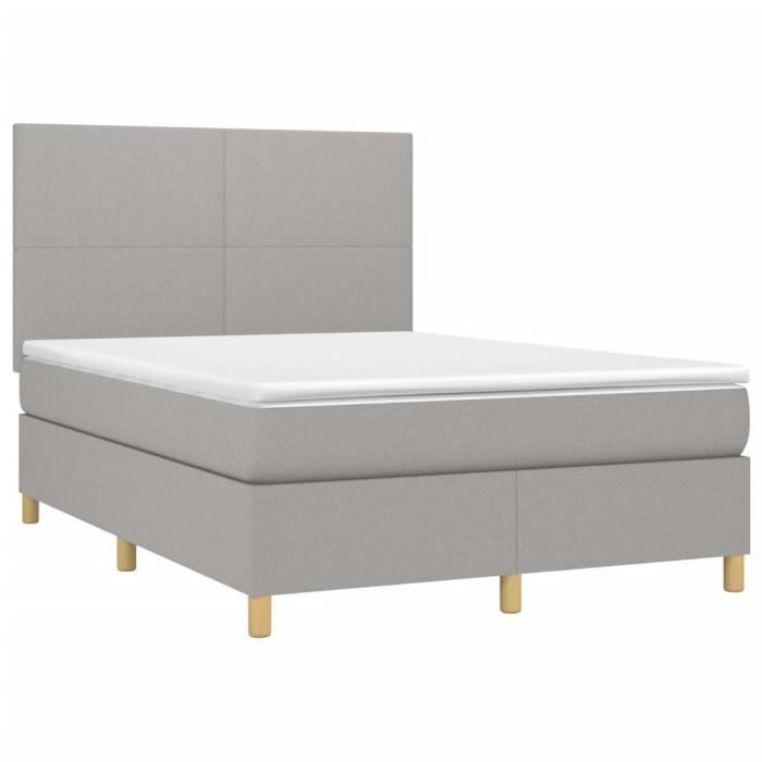VidaXL Lit à sommier tapissier avec matelas Gris clair 140x200cm Tissu - Modèle 3142177