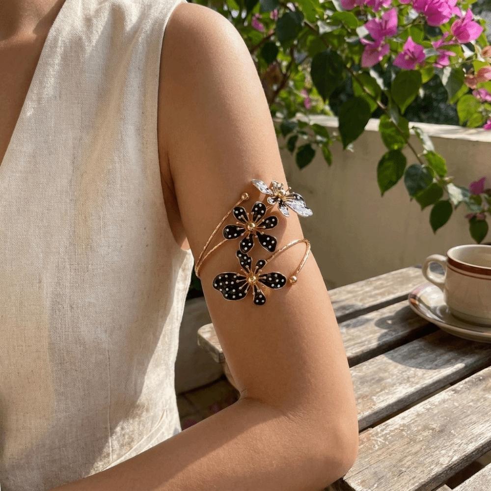 Adjustable Open Arm Bangle Retro Floral Armband Fashion Accessories Flower Bracelet  Women
