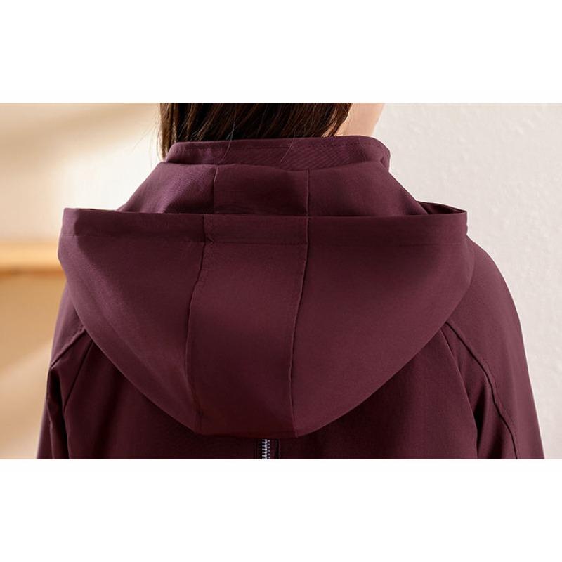 Elegant Women Hooded Trench Coat Slim Fit Spring Autumn Long Coat with Lining Casual Outerwear