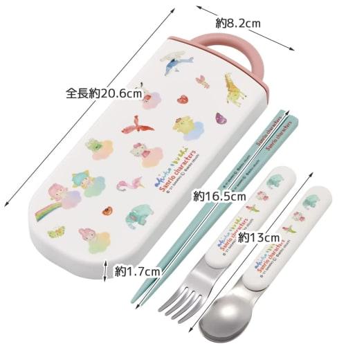 Skater Children's Antibacterial Slide Trio Set Lunch Box Chopsticks Spoon Fork Sanrio Characters X Akiko Obuchi Girls Made In Japan TACC2AG-A