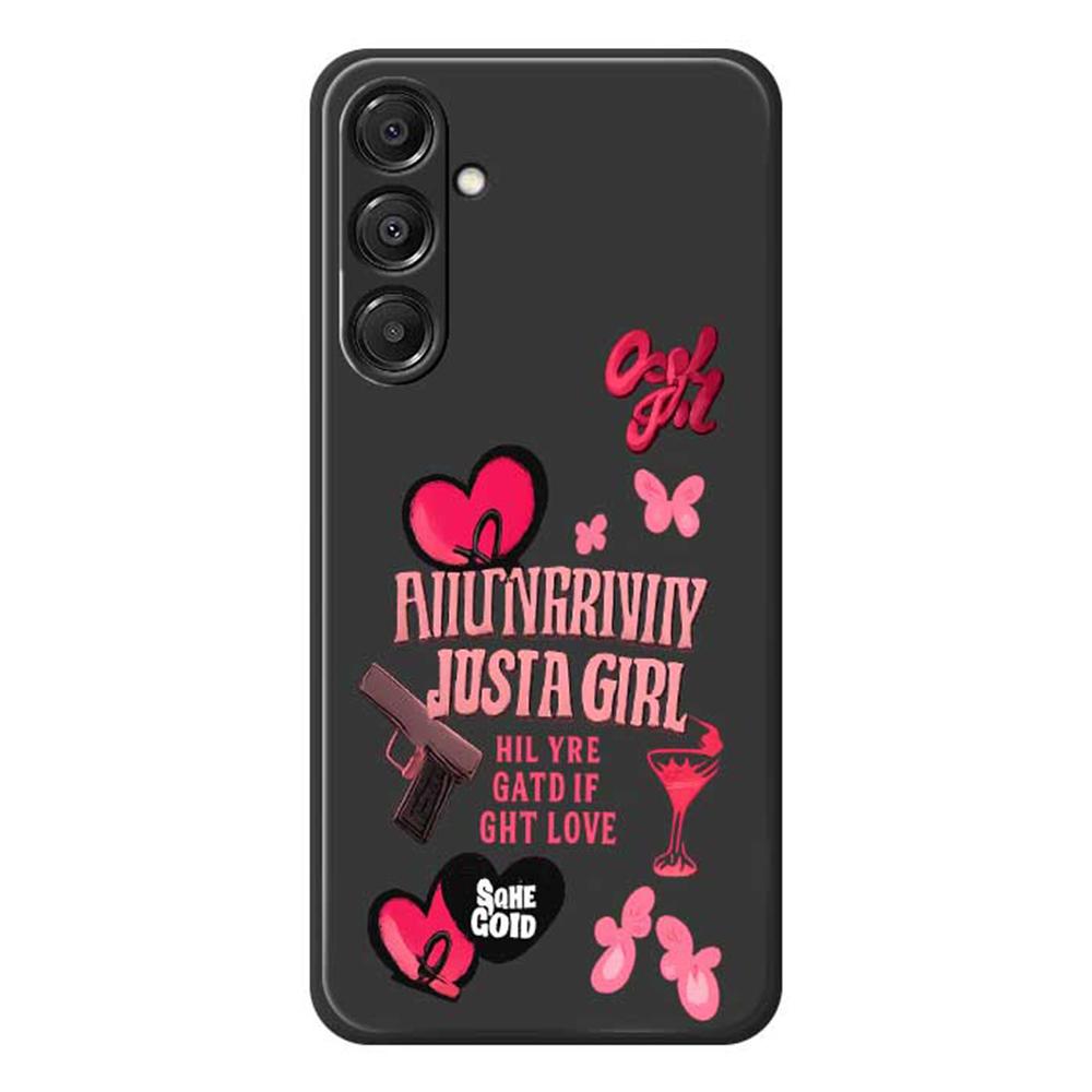 

For Samsung Galaxy A16 5G/4G Case Pink Elements Pattern Printing Straight Edge TPU Phone Back Cover Black