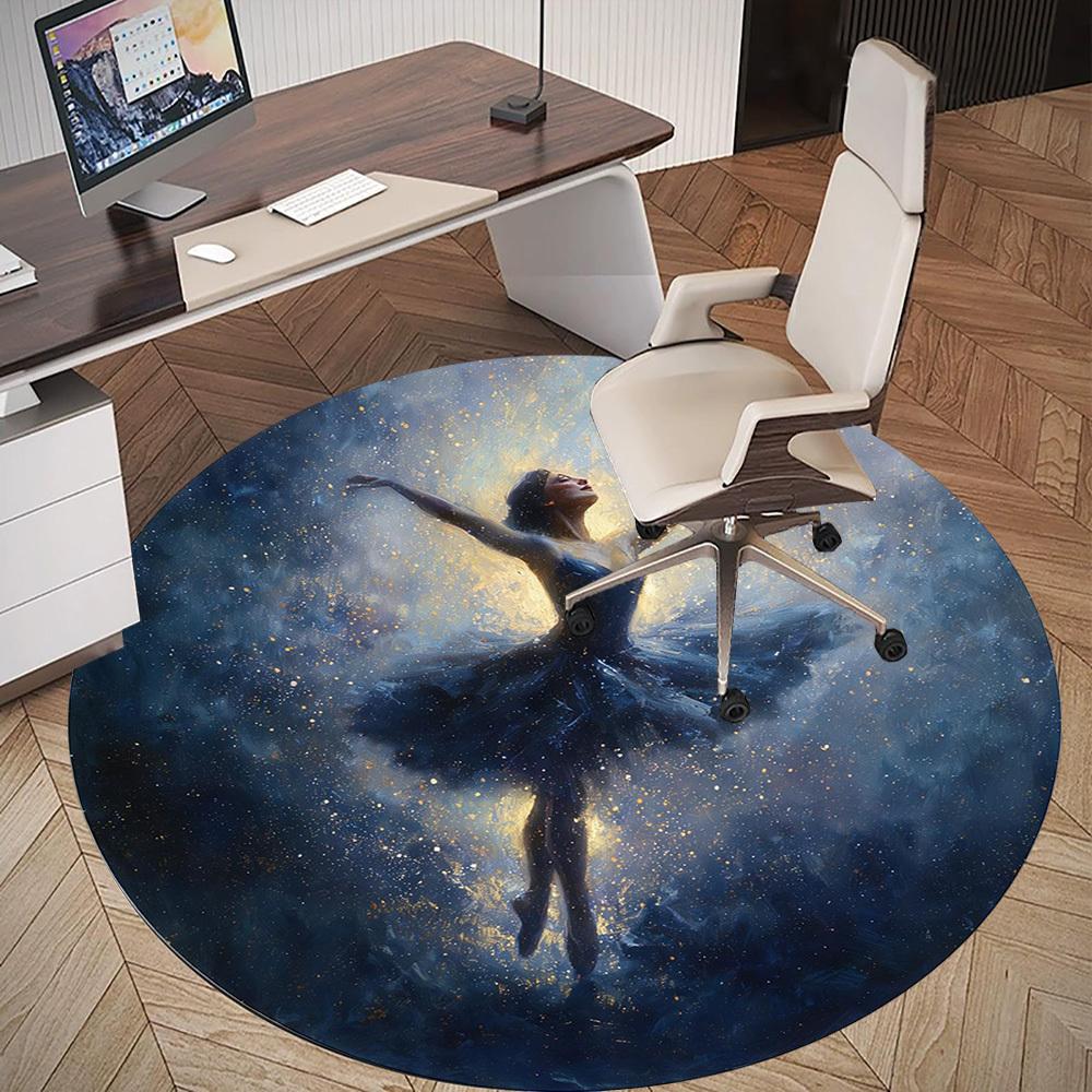 1pc Dancer Galaxy Round Chair mat office Area Rug - Non-Slip, Floor Mat for Office, Bedroom, Ideal home decor gift c0112120