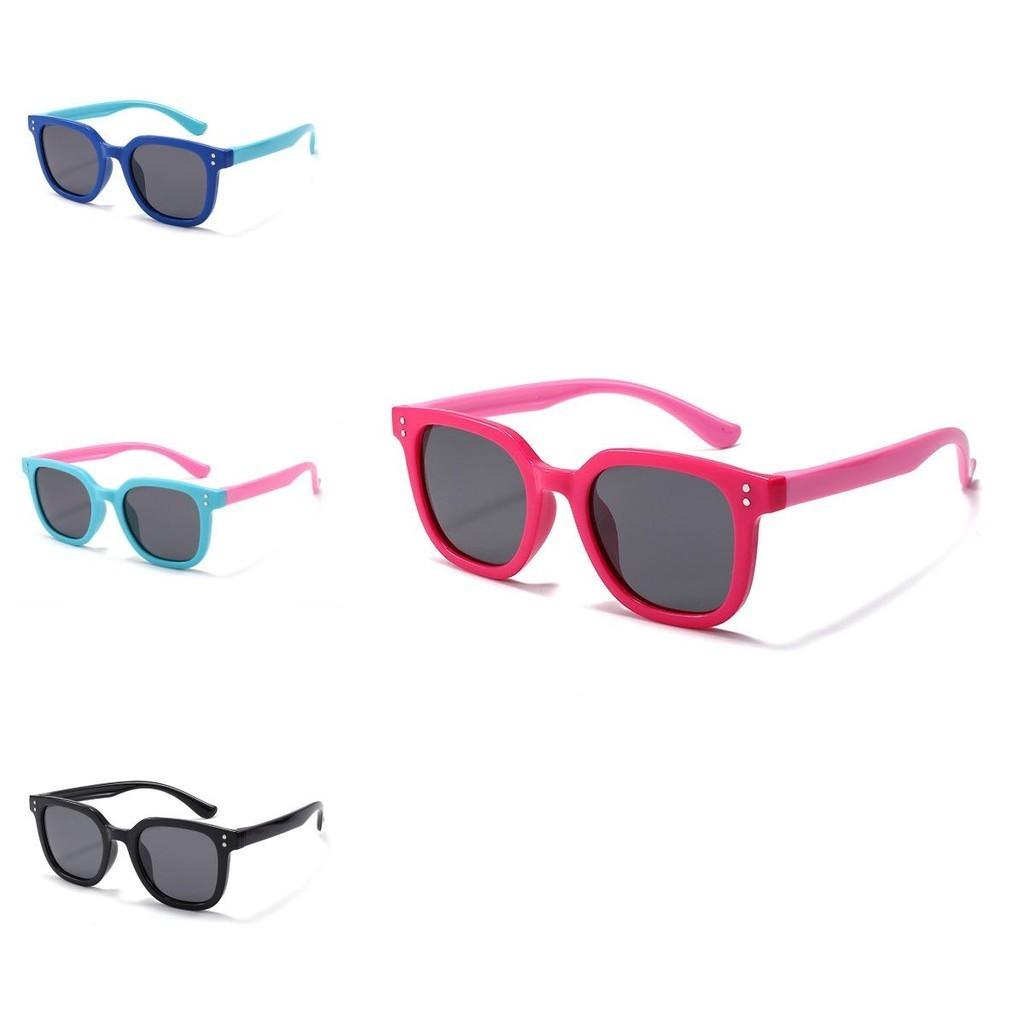 2022 New Children Polarized Silicone Sunglasses Boys Girls Kids Square Uv400 Shades S8351 Blue Frame Pink Legs