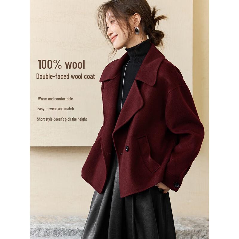 Women's 100% Merino Wool Double-Faced Lapel Short Coat