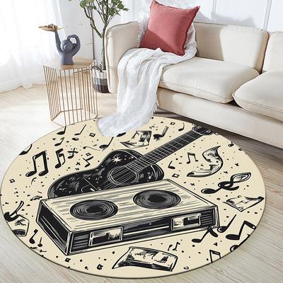 Musikinstrument Noten,Runder Teppich,Teppich für Wohnzimmer Schlafzimmer Sofa Spielzimmer Dekoration,Rutschfeste Fußmatte