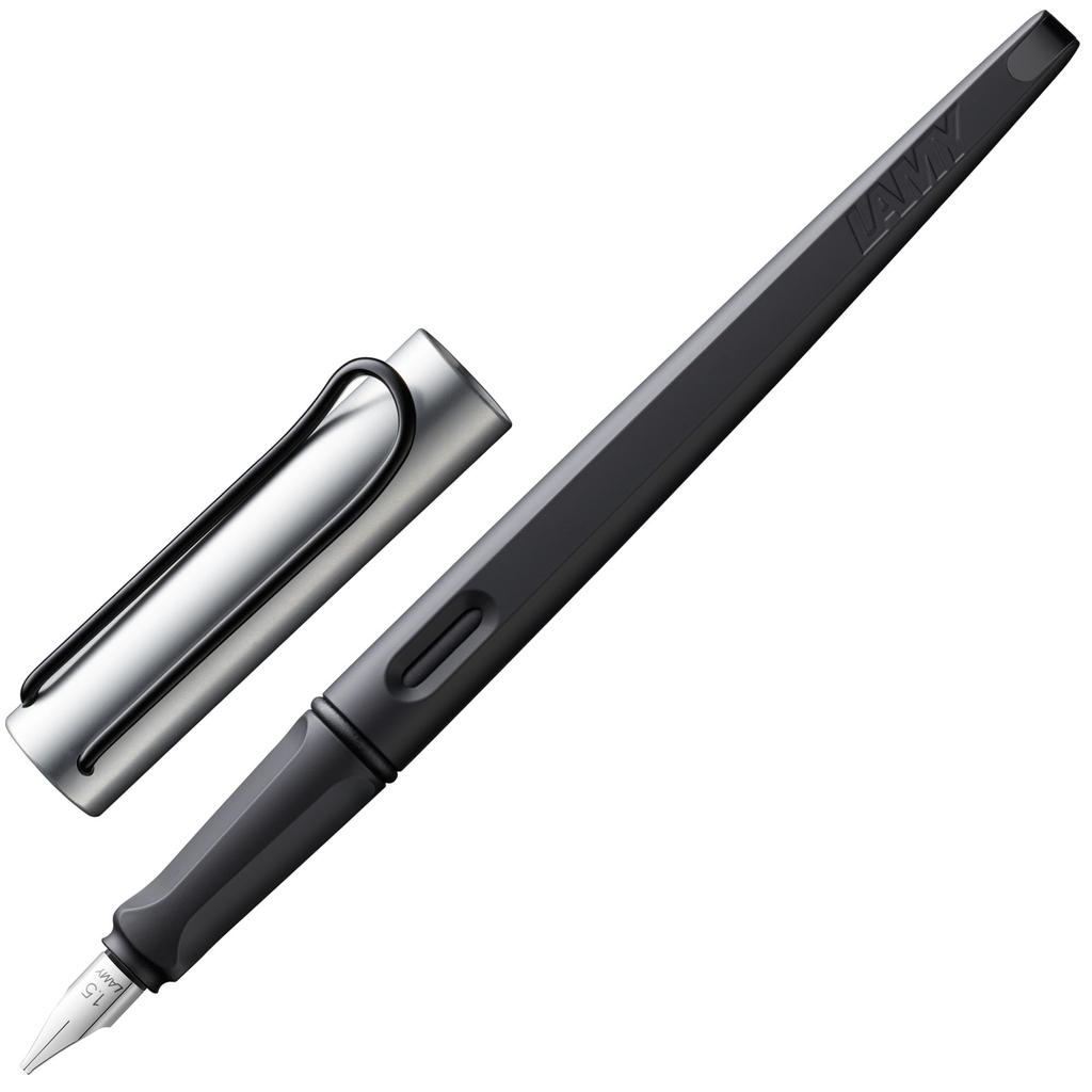 Lamy Joy AL fyllepenn ergonomisk grep og polert stålspiss mm linjebredde båndspiss kalligrafi fyllepenn LAMY T 10 blå med blekkpatron -