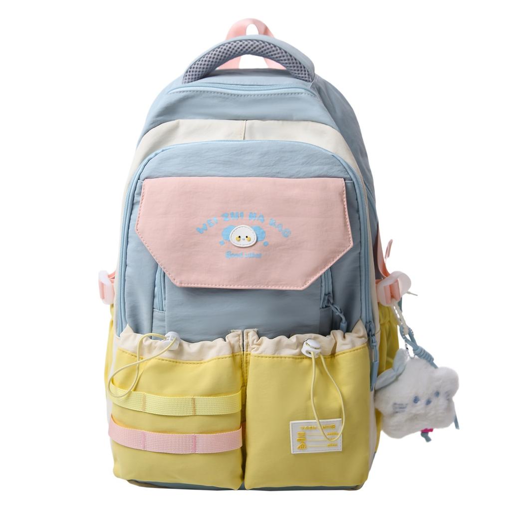 Schoolbag Backpack Large Capacity Contrasting Color Matching Cute Dopamine Backpack Leisure Korean Junior High School Campus Schoolbag Wholesale