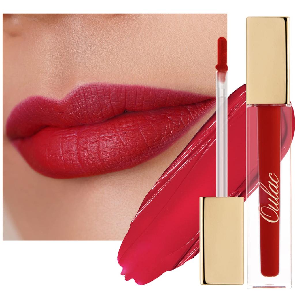 Oulac Matte Liquid Lipstick for Women, Red Highly Pigmented Creamy Matte Lip Gloss,Rich Colour Formula with Vitamin E & Rose Oil, Waterproof, Long