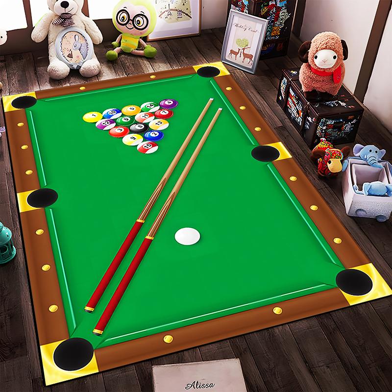 Billiard Table Design with Cues and Balls Non-slip Rug Suitable for Living Room and Bedroom Sofas Sofas