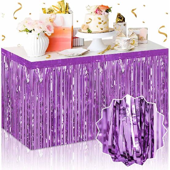 3 Pack 29 x108 Inch Blue Foil Fringe Table Skirts Metallic Banner for Tel Streamer Garland Backdrop for Parade Floats Mother's Day, Graduate,