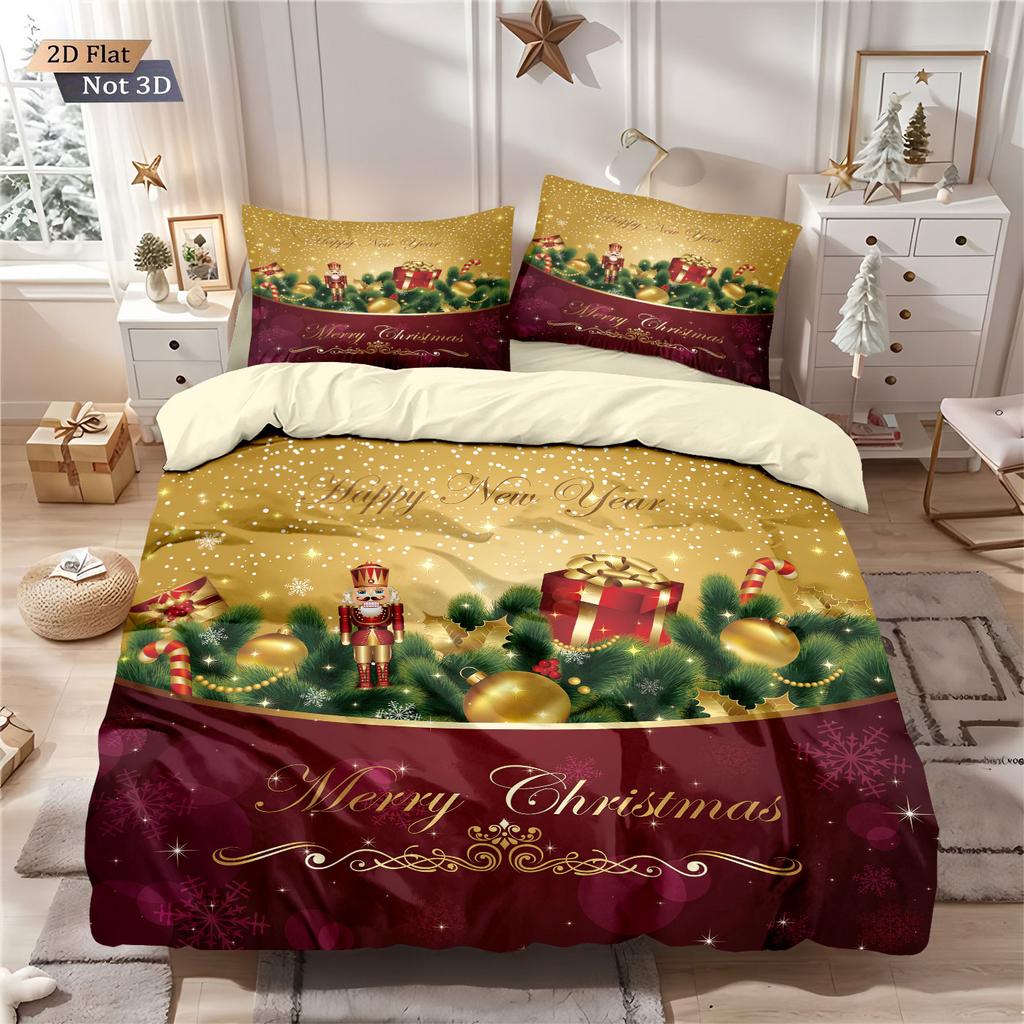 3-teiliges Weihnachtsgeschenk Kranz Bedruckter Kern Kostenloses Bettwäsche-Set Weich und Bequem Schlafsaal Schlafzimmer Mehrere Größen Maschinenwaschbar