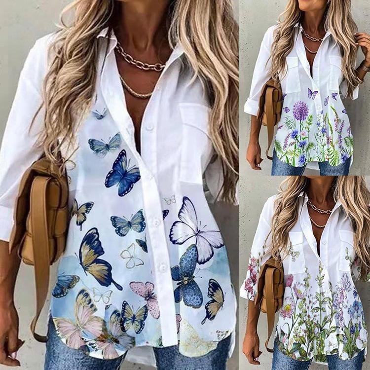

Women s Fashion Long Sleeve Shirt Spring Summer New Print Top 2XL
