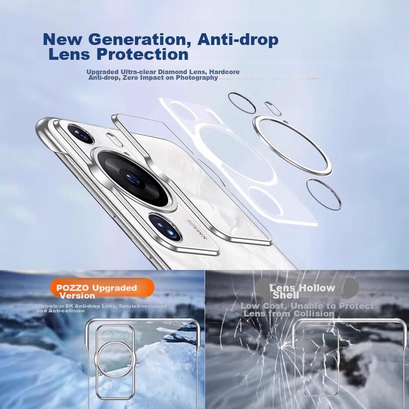 POZZO Phone Case Huawei P60/P60Pro, Electroplated Borderless Transparent Heat Dissipation Clear Anti-Drop Simple Design, Elegant Matte Black