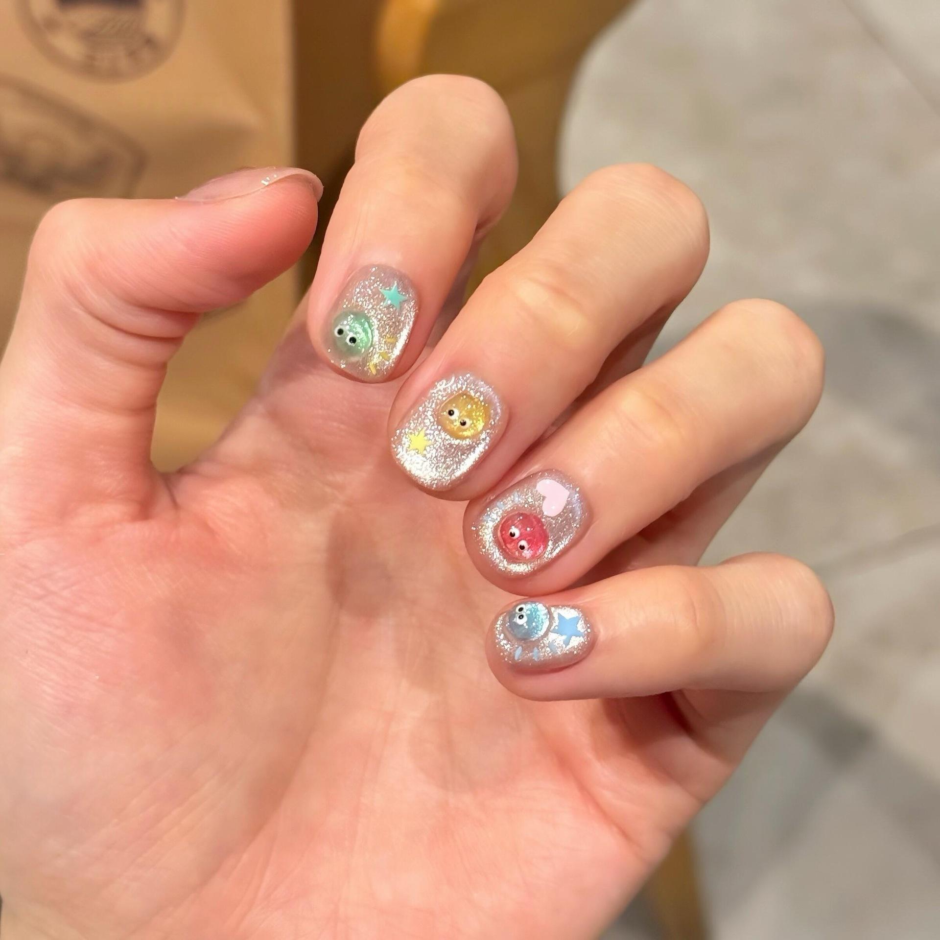 Hand-painted butterfly glass beads cat s eye short pure hand-worn nail ins wind gentle white hand-made nail art XS