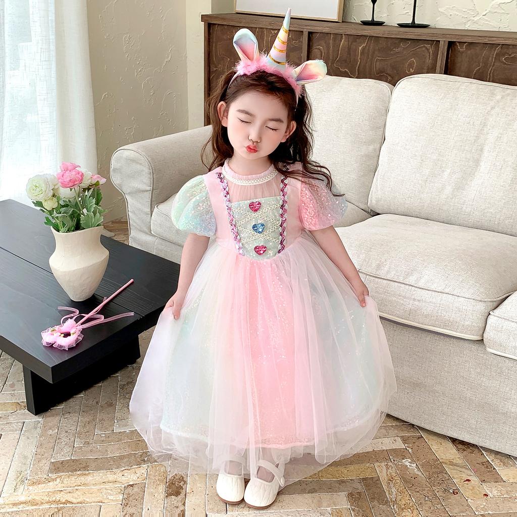 2024 Spring/Summer Girls Mermaid Symphony Sequins Unicorn Princess Dress Dress Mermaid Ji Show RA77