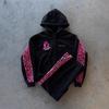Streetwear Winter Striped Hooded Zip Sweatshirt Jogger Set Men Women Teens