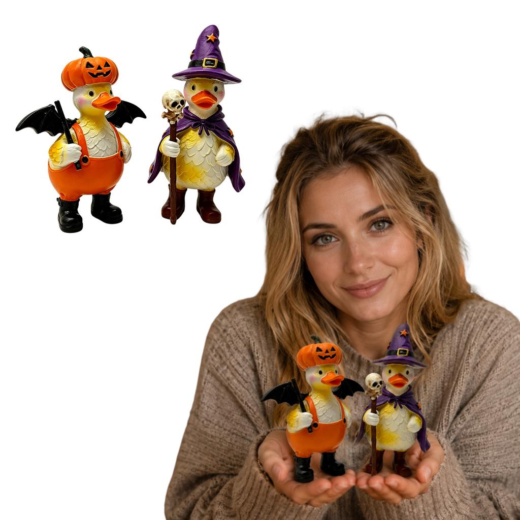 Mit Kürbishut und Skelettkolben Harz Halloween Figurine Set von 2 - Dekorative Ornamente für die Wohnkultur