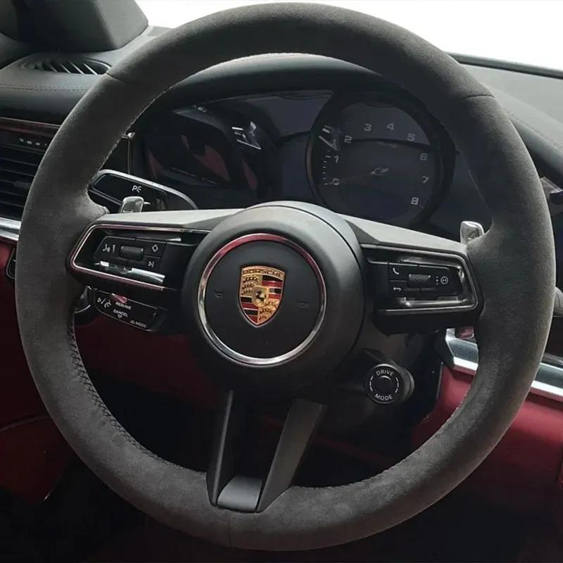 For Porsche Taycan Boxste Panamera Macan Cayenne 718 971 DIY Hand-Stitched High-quality Non-slip Suede Car Steering Wheel Cover