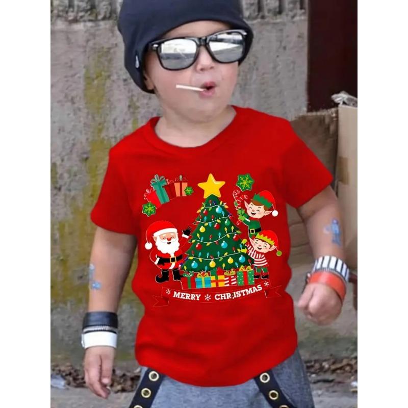 

Рождественская детская одежда Модный узор 3D-принт Повседневные футболки с коротким рукавом и круглым вырезом Комфортные футболки для детей 100