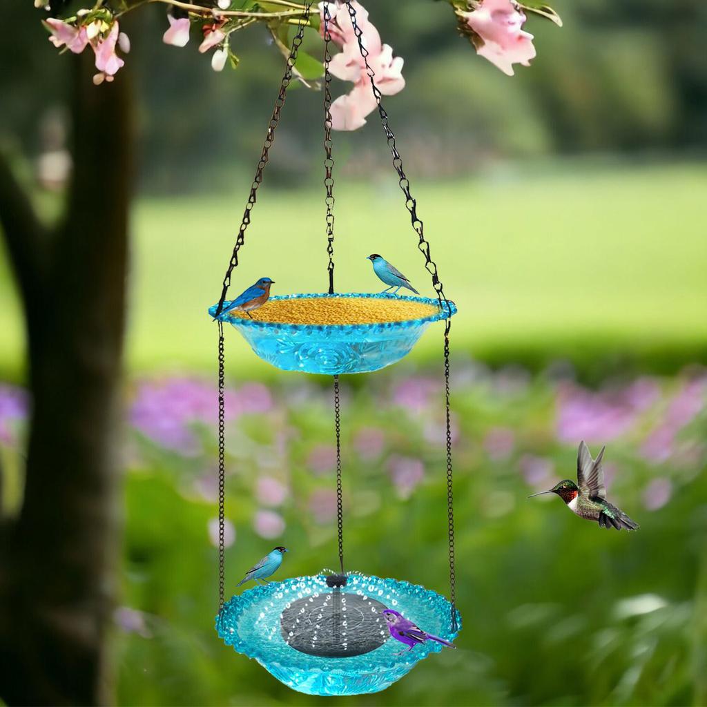 Double Layer Hanging Solar Bird Bath Fountain Wildlife Feeder Solar Cascade Hanging Bird Bath Fountain for Outdoor Garden Decor