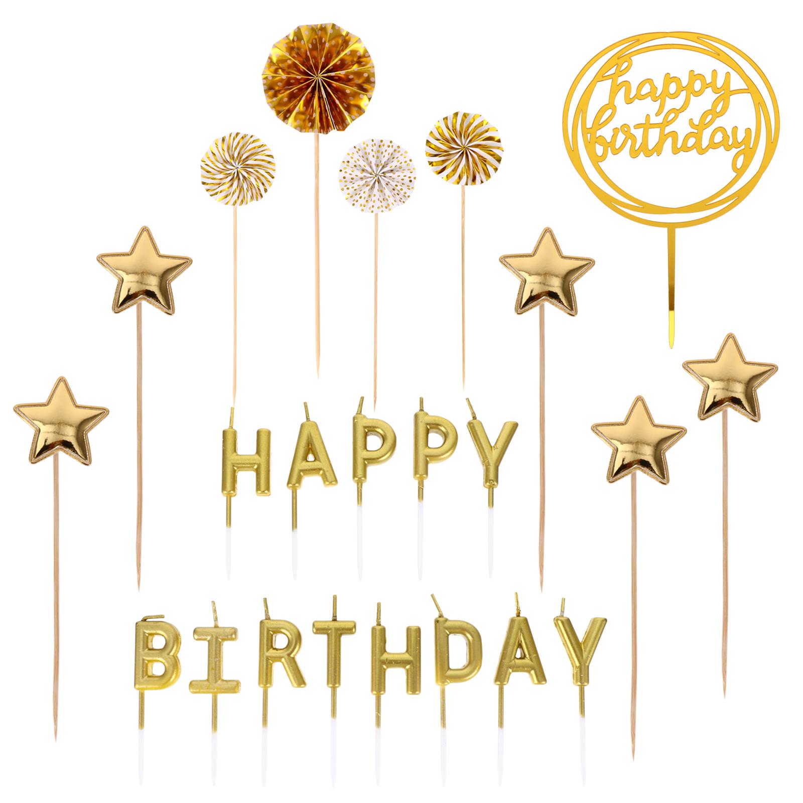 

Вставка для торта на день рождения Счастливые шары Декор для кексов Десерт Украшения на день рождения 16x10.5cm золотистый