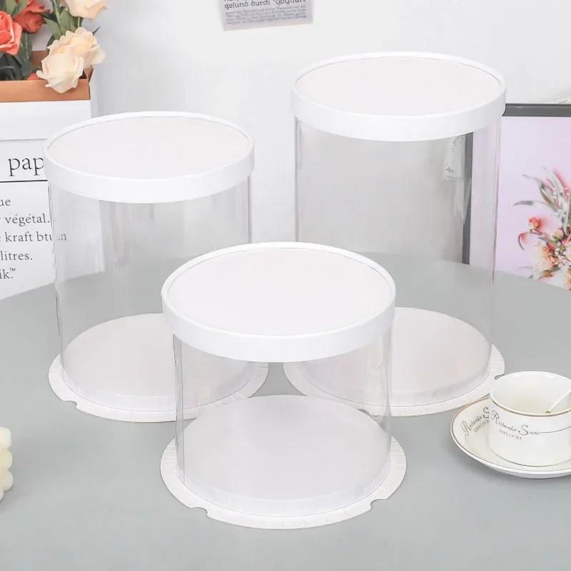 5pcs PET Clear Cake Boxes Round Transparent Cake Gift Packaging Box 4/6inch Single Layer Birthday Party Present Decor Gift Bags