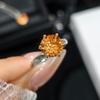 Fashion Fireworks Cut Bright Yellow Diamond Opening Ring Femininity Stud Earrings Pendant Necklace Three-piece Set