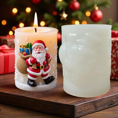 Santa Claus Carrying Gift Relief Cylindrical Candle Silicone Mold Smile Santa Claus Snowflake Gift Bag Molds Christmas Gift