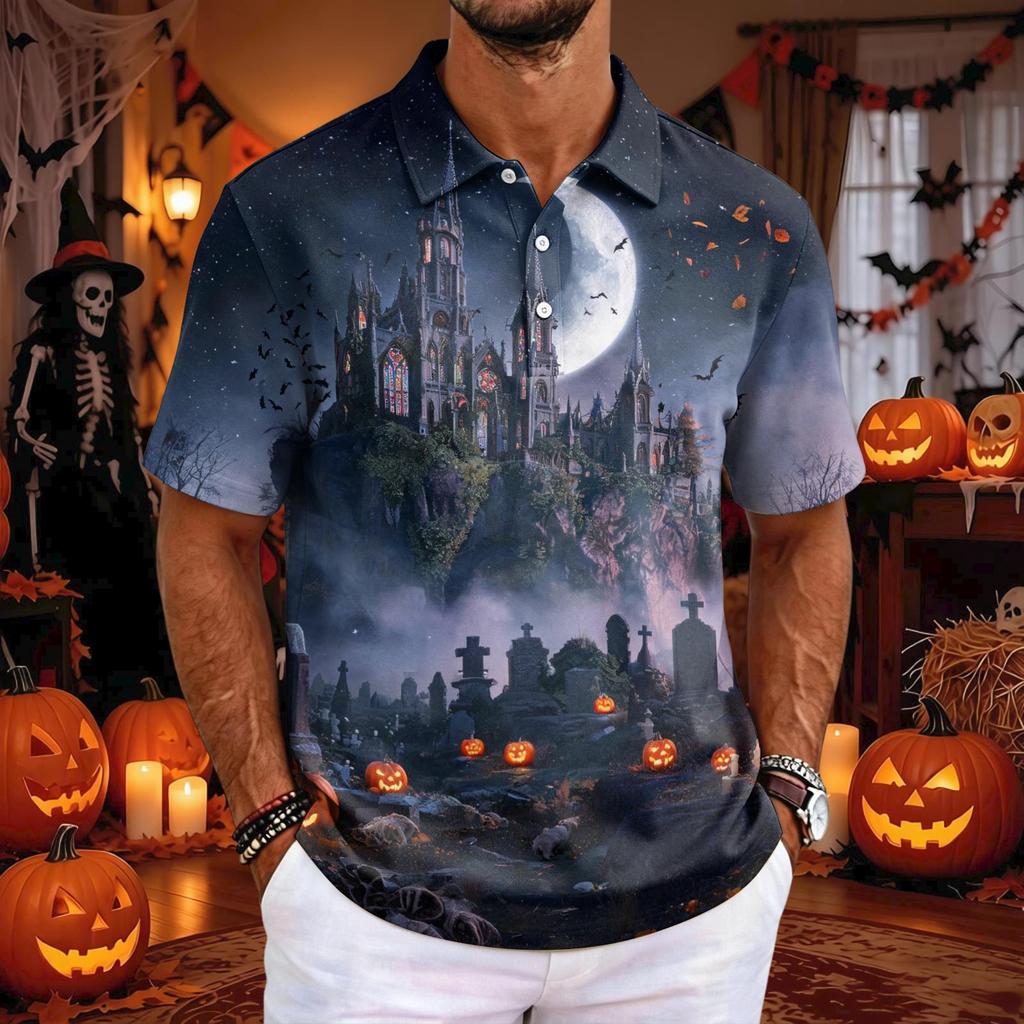 Men's Short Sleeve Loose Fit Casual Top for Halloween Party Versatile Daily Wear
