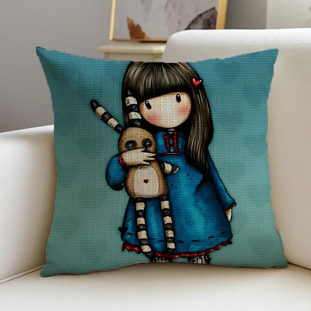 S-Santoro Gorjuss Cushion Cover Cushion Cover Pillowcase, Anti-Mite Invisible Zipper, Linen Sofa Cushion