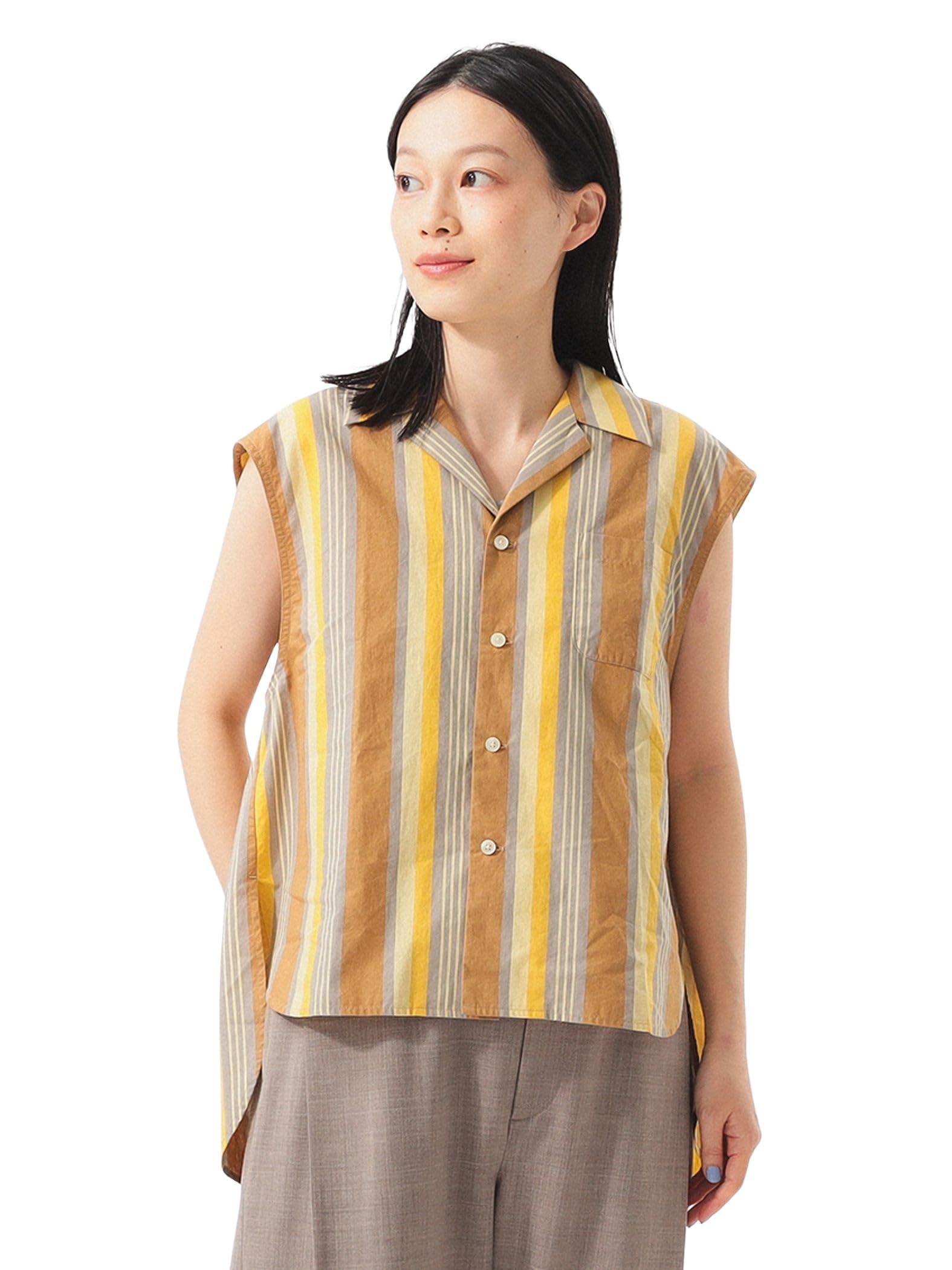 

Beams Boy Women s Sleeveless Multi-Stripe S/S Shirt, Beige/Free
