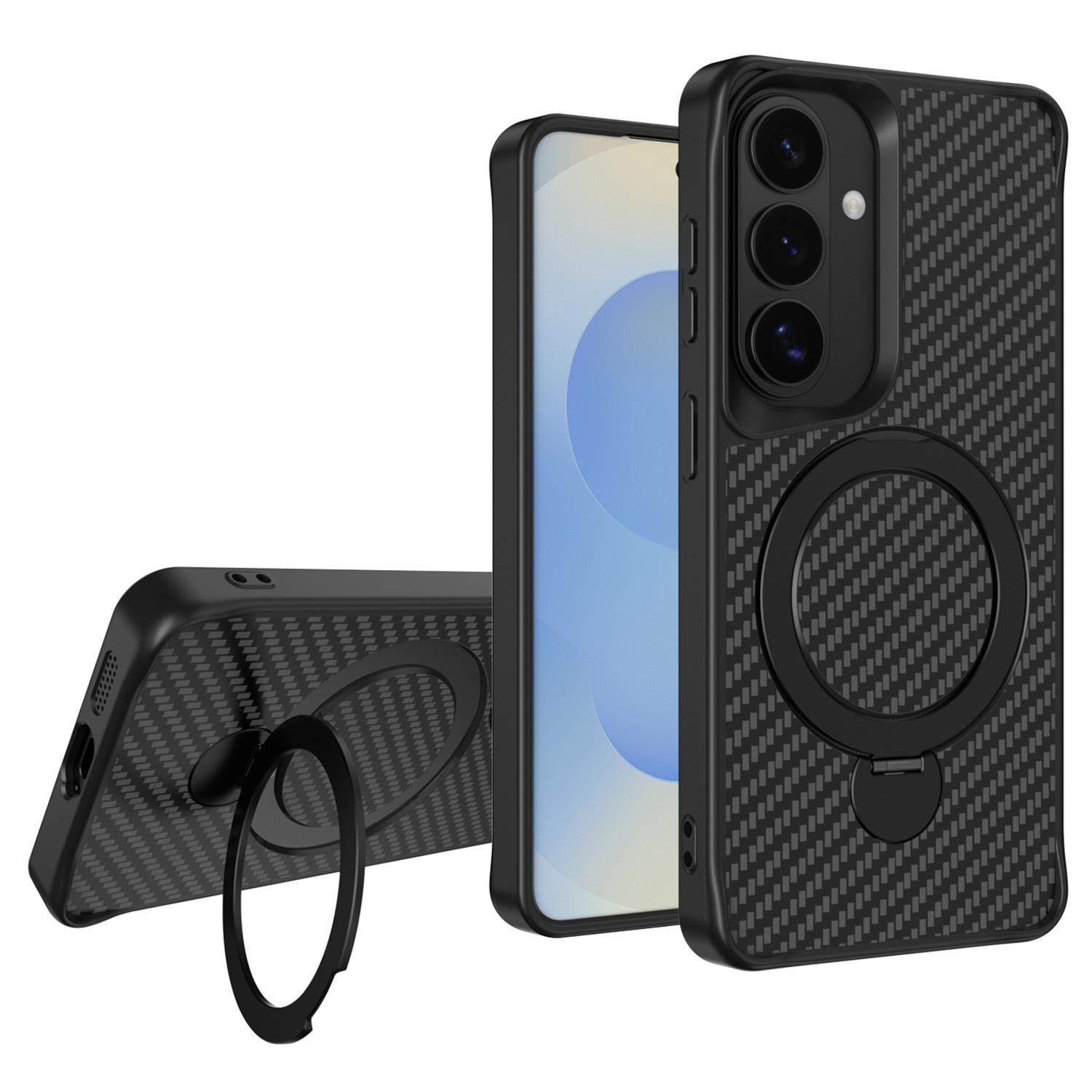 

For Samsung Galaxy A55 5G Phone Case with Magnetic Kickstand TPU + PC Carbon Fiber Back Cover