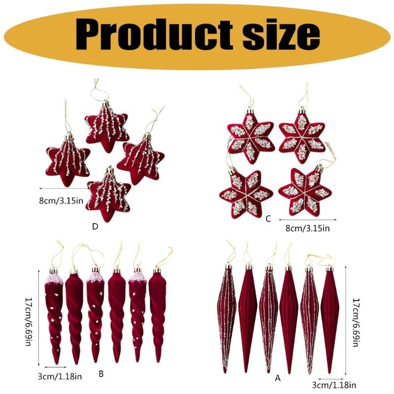 Christmas Tree Baubles Wine-Red Plastic Geometric Ornament with Textured Finish and Hanging Strings for Shop, Hotel