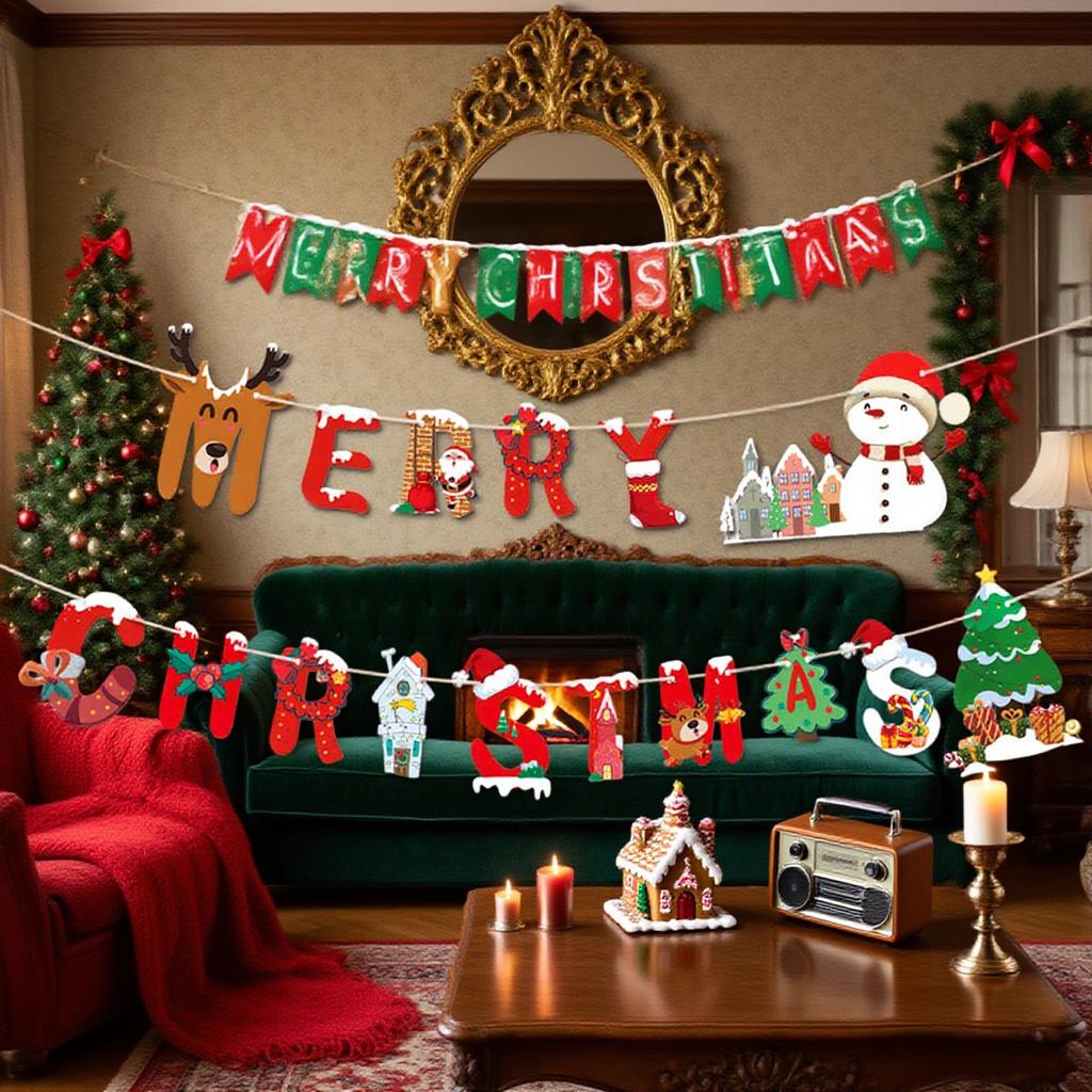 Merry Christmas Paper Banners Flags Hanging Garlands For Xmas Ornaments Holiday Home Party Decoration