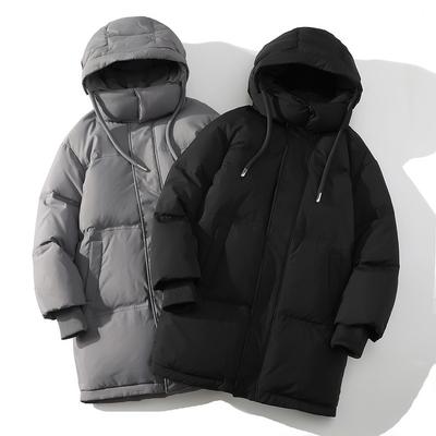 Jaqueta masculina de comprimento médio com capuz e penas Jaqueta masculina de inverno espessada à prova de vento com capuz e penas de pato branco 85%
