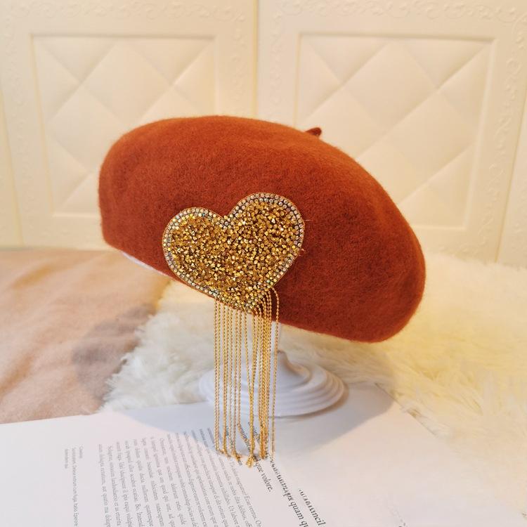 New Love Tassel Beret Korean Warm Hat for Women's Retro Woolen Painter Hat Versatile Beret Hat