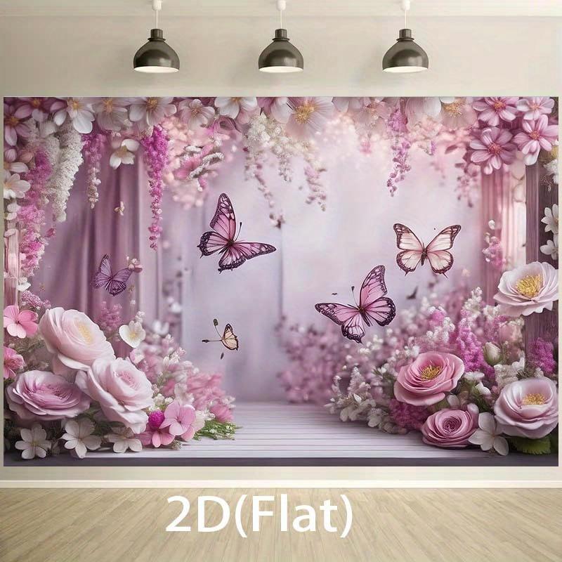 2D Flat Surface 1 Piece of Pale Pink Rose and Butterfly Floral Background Fabric Suitable for Indoor/outdoor Parties
