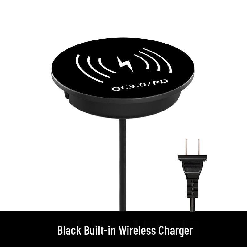 Built-in Wireless Charger Power Strip with Direct Plug-in for Hidden Desktop and Phone