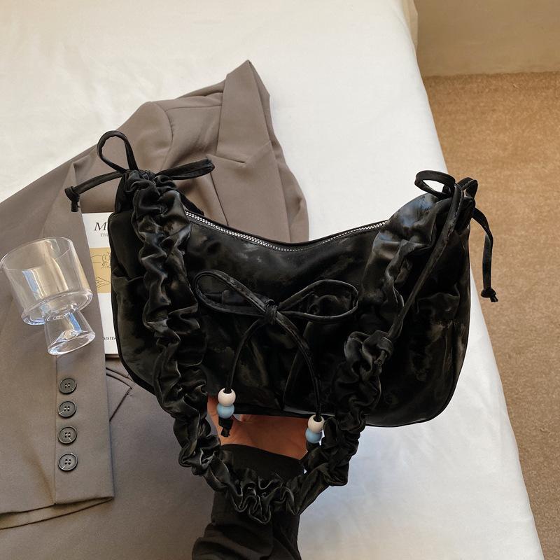 Large-capacity bag women's summer new niche bow shoulder messenger bag pleated dumpling bag