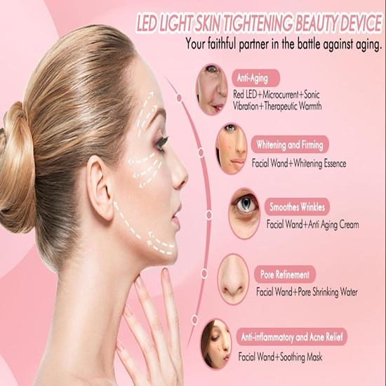Red Light Therapy for Face 4 In 1 Skincare Tool with EMS Microcurrent Vibration for Face Rechargeable Face Massager Machine for Facial Eye Care