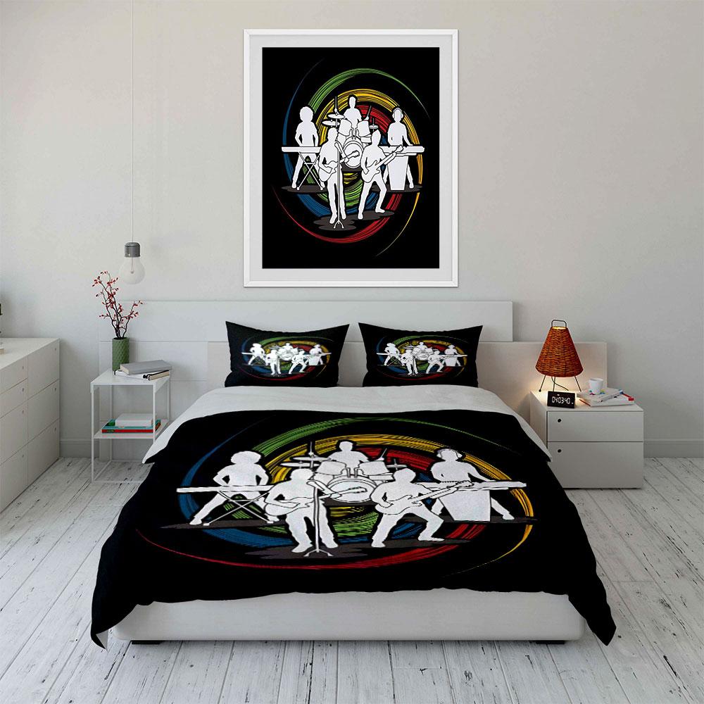 Musikerband Silhouette Design Bettwäsche Bettbezug Set Bettbezug Kissenbezüge  (1*Bettbezug 2*Kissenbezüge, ohne Bettdecke)