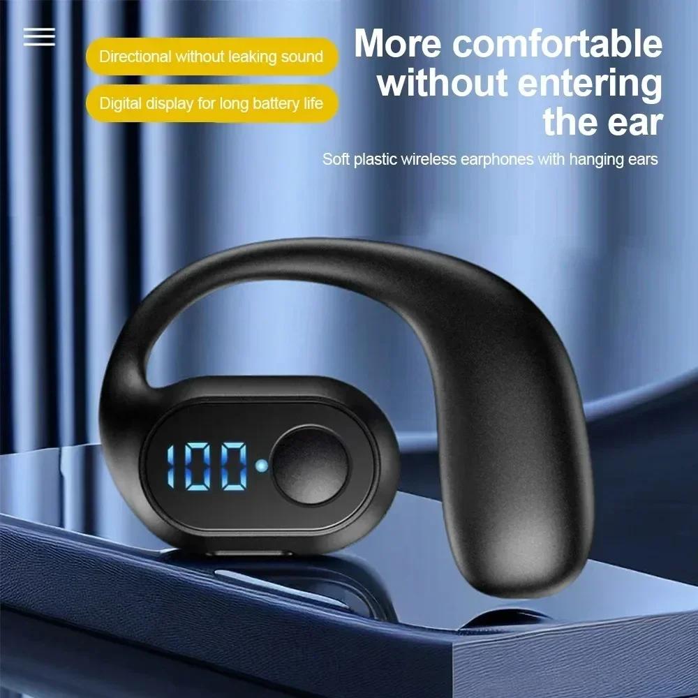 Lightweight Wireless Earphone Bluetooth 5.4 Bone Conduction Headphones Ear Hook LED Display HD Calling Mic Surround Sound Earbud
