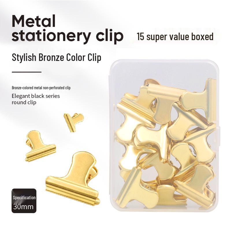 Gold Round Metal Stationery Clips - Holeless Document and Receipt Binding Clips 30mm holeless clip