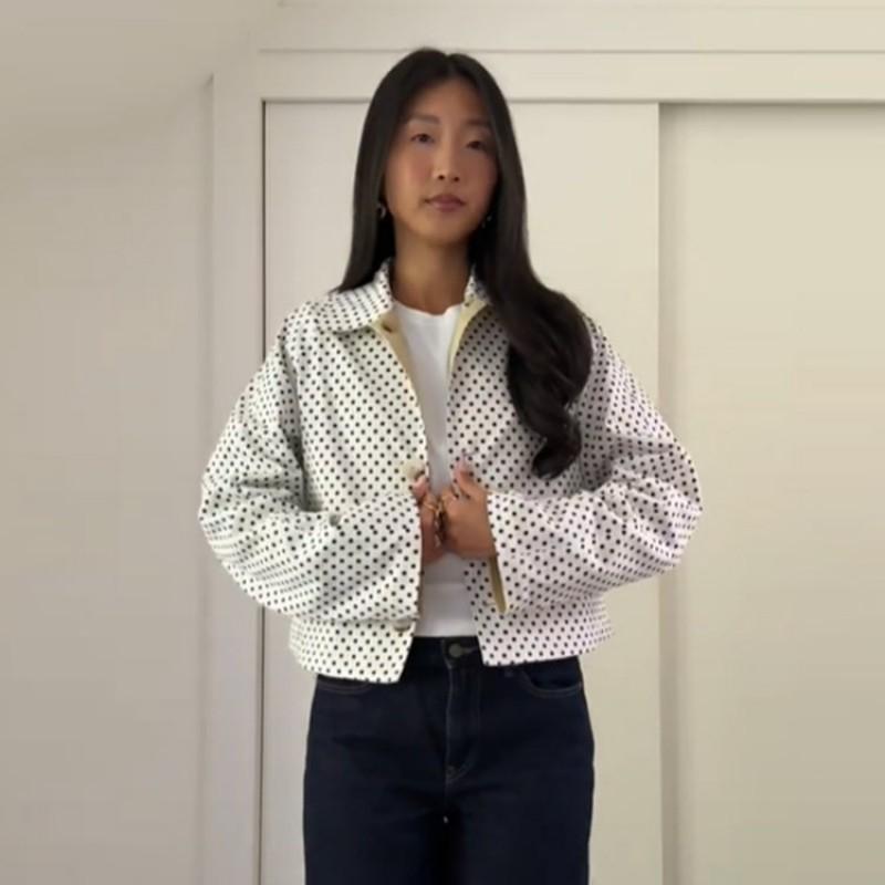 Womens Casual 2-Piece Set: Long-Sleeve Polka Dot Print Jacket High-Waist Slim Shorts 2025